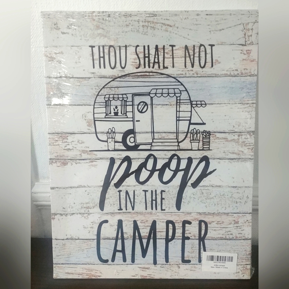 Unbranded Thou Shall Not Poop In The Camper Canvas Wall Art Funny Art Work White